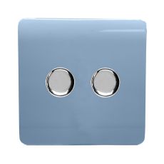 Trendi, Artistic Modern 2 Gang 2 Way LED Dimmer Switch 5-150W LED / 120W Tungsten Per Dimmer, Sky Finish, (35mm Back Box Required), 5yrs Warranty