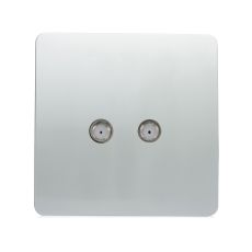 Trendi, Artistic Modern 2 Gang Male F-Type Satellite Television Socket Platinum Silver, (25mm Back Box Required), 5yrs Warranty