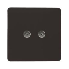 Trendi, Artistic Modern Twin TV Co-Axial Outlet Dark Brown Finish, BRITISH MADE, (25mm Back Box Required), 5yrs Warranty