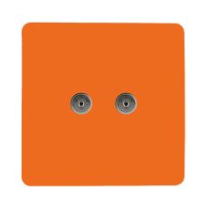 Trendi, Artistic Modern Twin TV Co-Axial Outlet Orange Finish, BRITISH MADE, (25mm Back Box Required), 5yrs Warranty