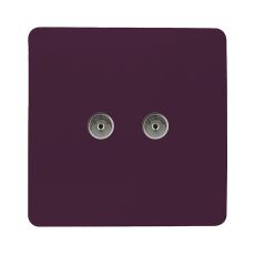 Trendi, Artistic Modern Twin TV Co-Axial Outlet Plum Finish, BRITISH MADE, (25mm Back Box Required), 5yrs Warranty
