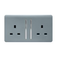 Trendi, Artistic Modern 2 Gang 13Amp Long Switched Double Socket Cool Grey Finish, BRITISH MADE, (25mm Back Box Required), 5yrs Warranty