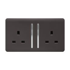 Trendi, Artistic Modern 2 Gang 13Amp Long Switched Double Socket Dark Brown Finish, BRITISH MADE, (25mm Back Box Required), 5yrs Warranty
