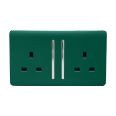 Trendi, Artistic Modern 2 Gang 13Amp Long Switched Double Socket Dark Green Finish, BRITISH MADE, (25mm Back Box Required), 5yrs Warranty