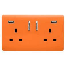 Trendi, Artistic Modern 2 Gang USB 2x3.1mAH Plug Socket Orange Finish, BRITISH MADE, (35mm Back Box Required), 5yrs Warranty