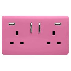 Trendi, Artistic Modern 2 Gang USB 2x3.1mAH Plug Socket Pink Finish, BRITISH MADE, (35mm Back Box Required), 5yrs Warranty