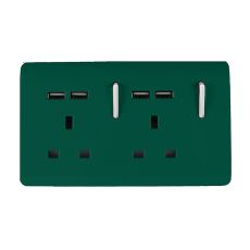 Trendi, Artistic 2 Gang 13Amp Switched Double Socket With 4X 2.1Mah USB Dark Green Finish, BRITISH MADE, (45mm Back Box Required), 5yrs Warranty