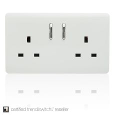 Trendi, Artistic Modern 2 Gang 13Amp Short Switched Double  Socket Ice White Finish, BRITISH MADE, (25mm Back Box Required), 5yrs Warranty