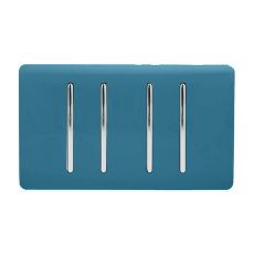 Trendi, Artistic Modern 4 Gang  (1x 2 Way 3x 3 Way Intermediate Twin Plate) Ocean Blue, BRITISH MADE, (25mm Back Box Required), 5yrs Warranty