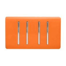 Trendi, Artistic Modern 4 Gang 2 Way 10 Amp Rocker Twin Plate Orange Finish, BRITISH MADE, (25mm Back Box Required), 5yrs Warranty