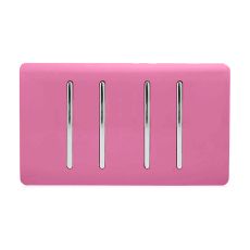 Trendi, Artistic Modern 4 Gang  (1x 2 Way 3x 3 Way Intermediate Twin Plate) Pink, BRITISH MADE, (25mm Back Box Required), 5yrs Warranty