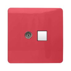 Trendi, Artistic Modern TV Co-Axial & RJ11 Telephone Strawberry Finish, BRITISH MADE, (35mm Back Box Required), 5yrs Warranty