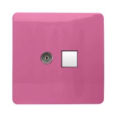 Trendi, Artistic Modern TV Co-Axial & RJ11 Telephone Pink Finish, BRITISH MADE, (35mm Back Box Required), 5yrs Warranty
