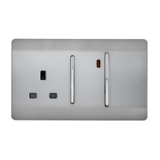 Trendi, Artistic Modern Cooker Control Panel 13amp with 45amp Switch Brushed Steel Finish, BRITISH MADE, (47mm Back Box Required), 5yrs Warranty