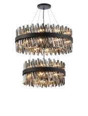 Asner 2 Tier 60cm + 80cm Pendant, 18 + 24 Light G9, Satin Black/Smoke Item Weight: 41kg