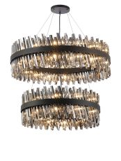 Asner 2 Tier 80cm + 1m Pendant, 24 + 32 Light G9, Satin Black/Smoke Item Weight: 53kg