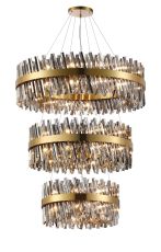 Asner 3 Tier 60cm + 80cm + 1m Pendant, 18 + 24 + 32 Light G9, Brass/Smoke Item Weight: 70kg