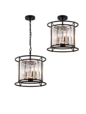 Avano Pendant / Semi Ceiling Convertible, 3 x E14, Satin Black / Clear