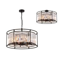 Avano Pendant / Semi Ceiling Convertible, 8 x E14, Satin Black / Clear