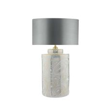Ayesha 1 Light E27 White With Gold Table Lamp With Inline Switch C/W Hilda Grey Faux Silk 35cm Drum Shade