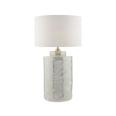Ayesha 1 Light E27 White With Gold Table Lamp With Inline Switch C/W Olalla Ivory Faux Silk 34cm Drum Shade