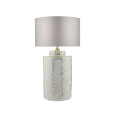 Ayesha 1 Light E27 White With Gold Table Lamp With Inline Switch C/W Yalena Grey Faux Silk 33cm Shade