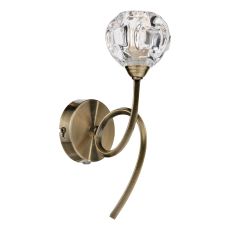 Babylon 1 Light G9 Antique Brass Wall Light With Pull Cord C/W Decorative Faceted Crystal Glass Shade