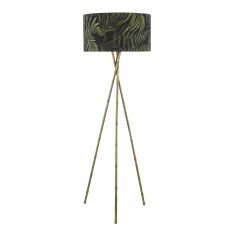 Bamboo 1 Light E27 Antique Brass Tripod Floor Lamp With Inline Foot Switch (Base Only)