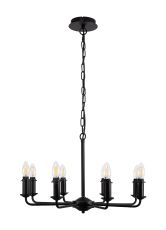 Banyan 8 Light Multi Arm Pendant/Semi Flush Without Shade, c/w 1.5m Chain, E14 Matt Black