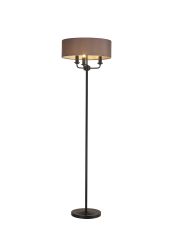 Banyan 3 Light Switched Floor Lamp With 45cm x 15cm Faux Silk Fabric Shade Matt Black/Grey
