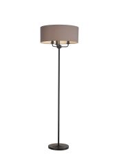 Banyan 3 Light Switched Floor Lamp With 50cm x 20cm Faux Silk Fabric Shade Matt Black/Grey
