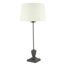 Bessa 1 Light E14 Satin Black Table Lamp With Inline Switch C/W Grey Linen Tapered 30cm Drum Shade
