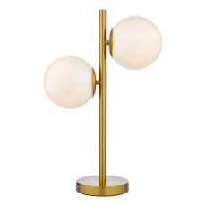 Bombazine 2 Light E14 Natural Brass Table Lamp With Opal Glass Shades