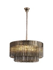 Brewer 80cm Pendant Round 12 Light E14, Polished Nickel / Smoke Sculpted Glass ,Item Weight: 25.4kg