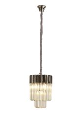 Brewer 30cm Pendant Round 4 Light E14, Polished Nickel / Cognac Sculpted Glass