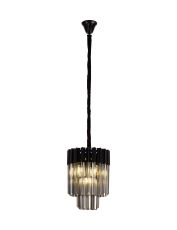 Brewer 30cm Pendant Round 4 Light E14, Matt Black / Smoke Sculpted Glass