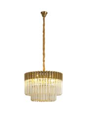 Brewer 60cm Pendant Round 8 Light E14, Brass / Cognac Sculpted Glass, Item Weight: 18kg