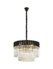 Brewer 60cm Pendant Round 8 Light E14, Matt Black / Clear Sculpted Glass, Item Weight: 18kg