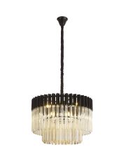 Brewer 60cm Pendant Round 8 Light E14, Matt Black / Cognac Sculpted Glass, Item Weight: 18kg