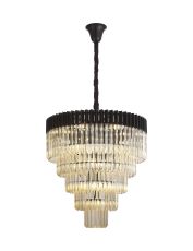 Brewer 80cm Pendant Round 5 Tier 19 Light E14, Matt Black / Cognac Sculpted Glass, Item Weight: 32.6kg