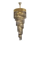 Brewer 70cm Pendant Round 5 Layer Spiral 23 Light E14, Brass / Smoke Sculpted Glass, Item Weight: 57kg