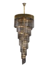 Brewer 90cm Pendant Round 7 Layer Spiral 31 Light E14, Brass / Smoke Sculpted Glass, Item Weight: 93kg