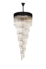 Brewer 90cm Pendant Round 7 Layer Spiral 31 Light E14, Matt Black / Clear Sculpted Glass, Item Weight: 93kg