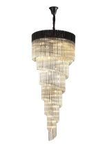 Brewer 90cm Pendant Round 7 Layer Spiral 31 Light E14, Matt Black / Cognac Sculpted Glass, Item Weight: 93kg