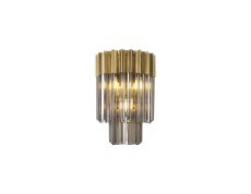 Brewer 27.5 x H41cm Wall 3 Light E14, Brass / Smoke Sculpted Glass