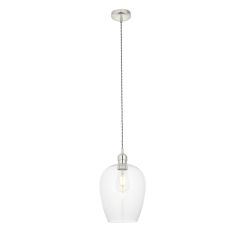 Vigo 1 Light E27 Polished Nickel Small Adjustable Pendant With Clear Hand Blown Glass Shade