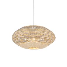 Knurl 1 Light E27 Adjustable Ratten Oval Pendant With Handmade Woven Natural Shade & Grey Ratten Woven Detail