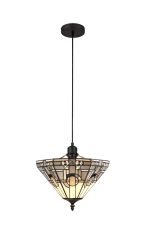Calpe 1 Light Uplighter Pendant E27 With 30cm Tiffany Shade, White/Grey/Black/Clear Crystal