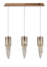 Camden Linear Pendant 3 Light G9 Line Rose Gold, Mosaic Glass, Crystal