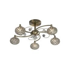 Cara Semi Flush 5 Light G9 Antique Brass/Crystal